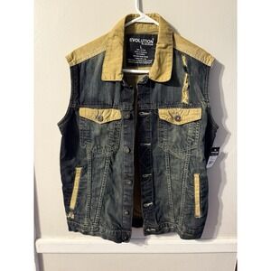 Evolution In Design Mens Distressed Denim Vest Sz Large Dark Wash NWT
